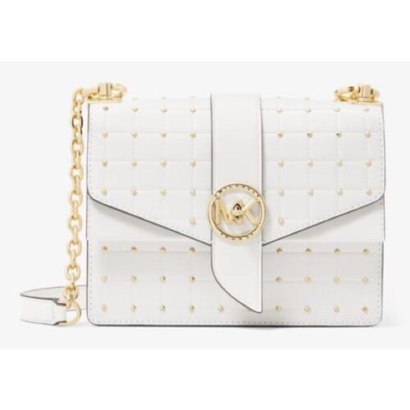 420- Michael Kors NWT Greenwich Small Studded Quilted Faux Leather Crossbody Bag - Picture 1 of 8